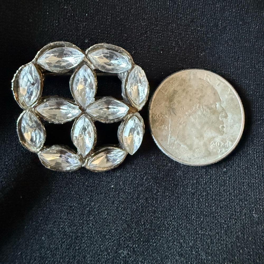 Elegant Silver Crystal Brooch with 12 Marquis-cut Rhinestones